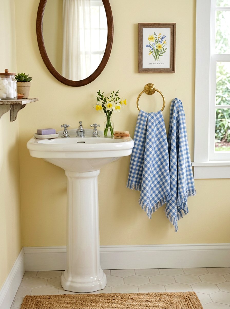 Gingham Hand Towels For Spring - 25 Spring Powder Room Decor Ideas