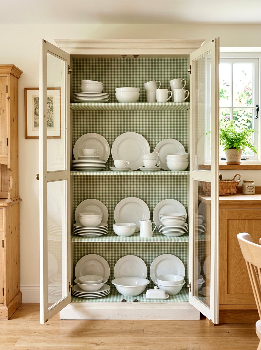 Gingham Liner - 25 Spring China Cabinet Decor Ideas