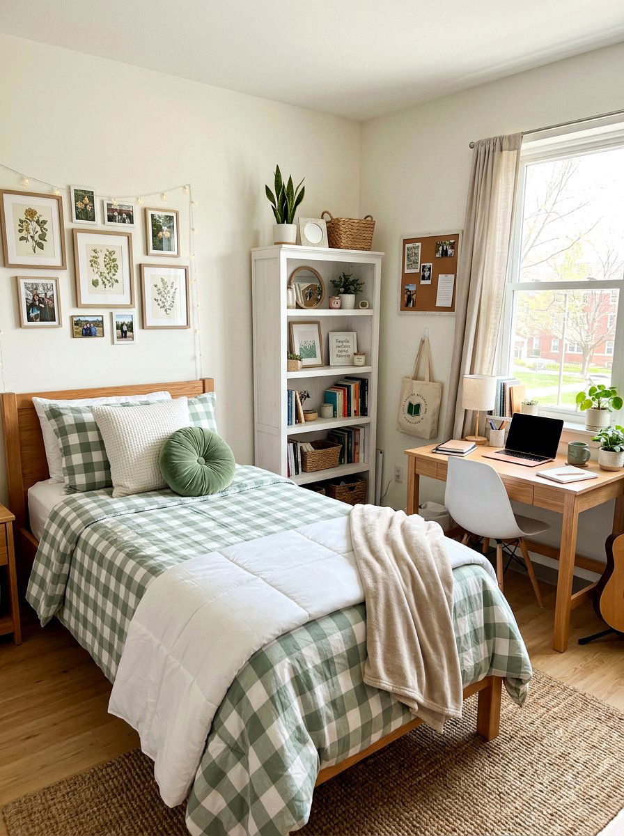 Gingham Pattern Bedding - 25 Spring Dorm Room Decor Ideas