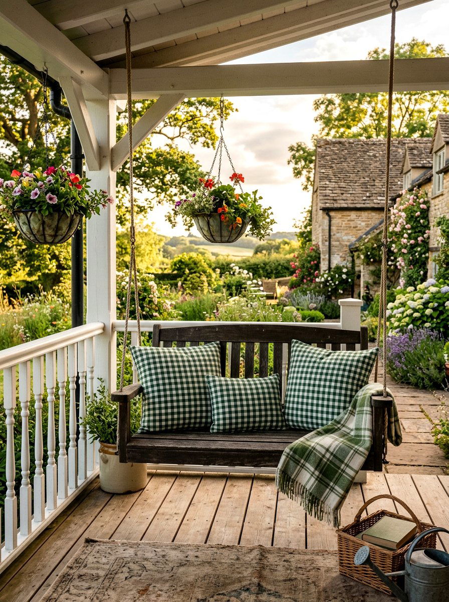 Gingham Pattern Porch Swing - 25 Spring Accent Pillow Ideas