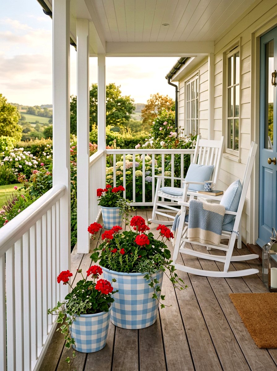 Gingham Pattern Pot - 25 Spring Decorated Pot Ideas