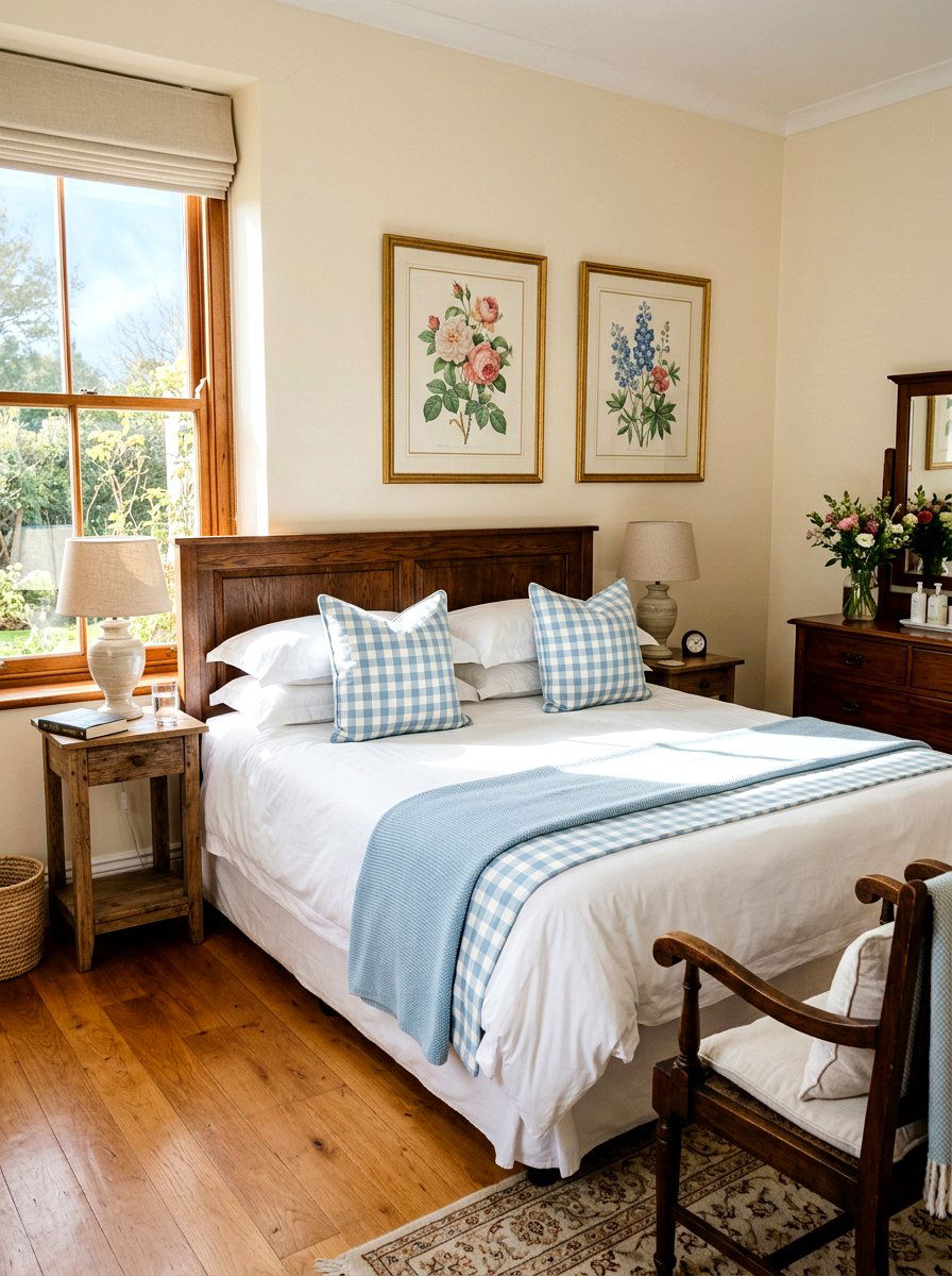 Gingham Patterned Pillows - 25 Spring Hotel Room Decor Ideas