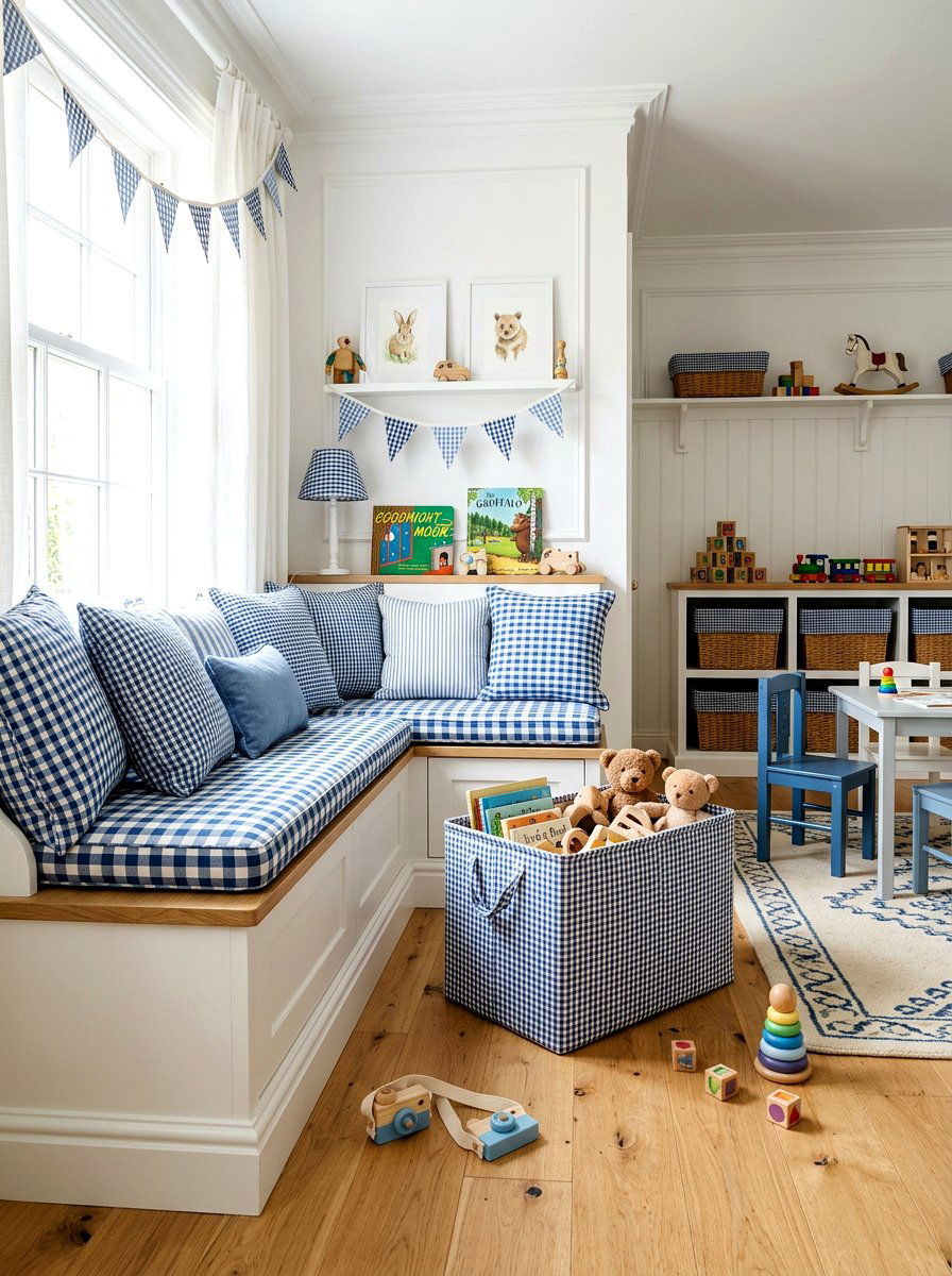 Gingham Patterned Playroom Accessories - 25 Spring Playroom Decor Ideas