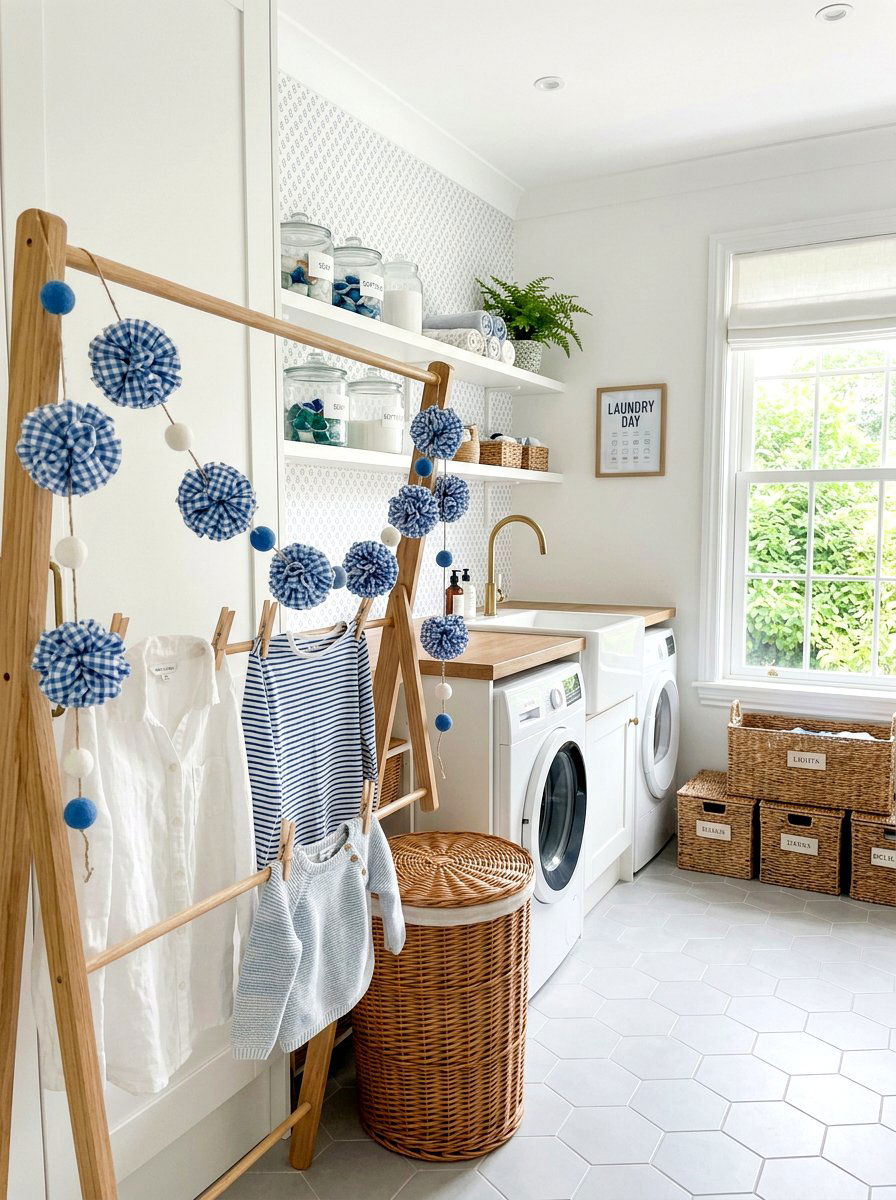 Gingham Pom Pom Garland Laundry Room - 25 Spring Pom Pom Garland Ideas