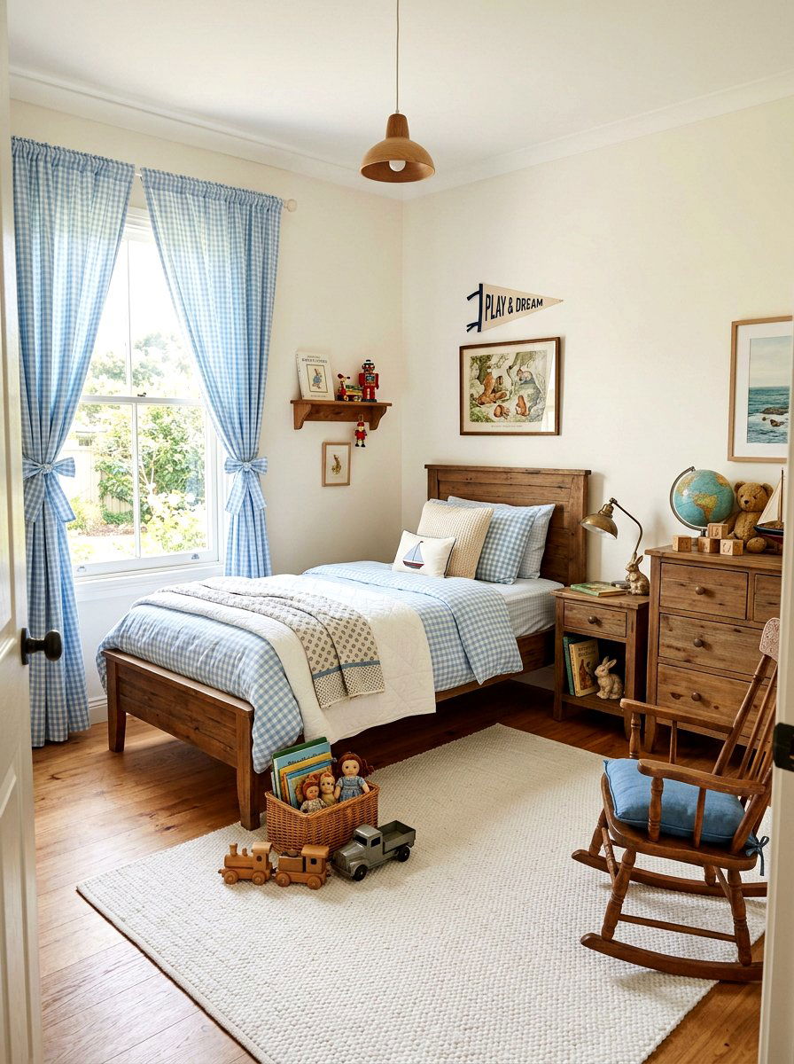 Gingham Print Kids Room - 25 Spring Kids Room Decor Ideas