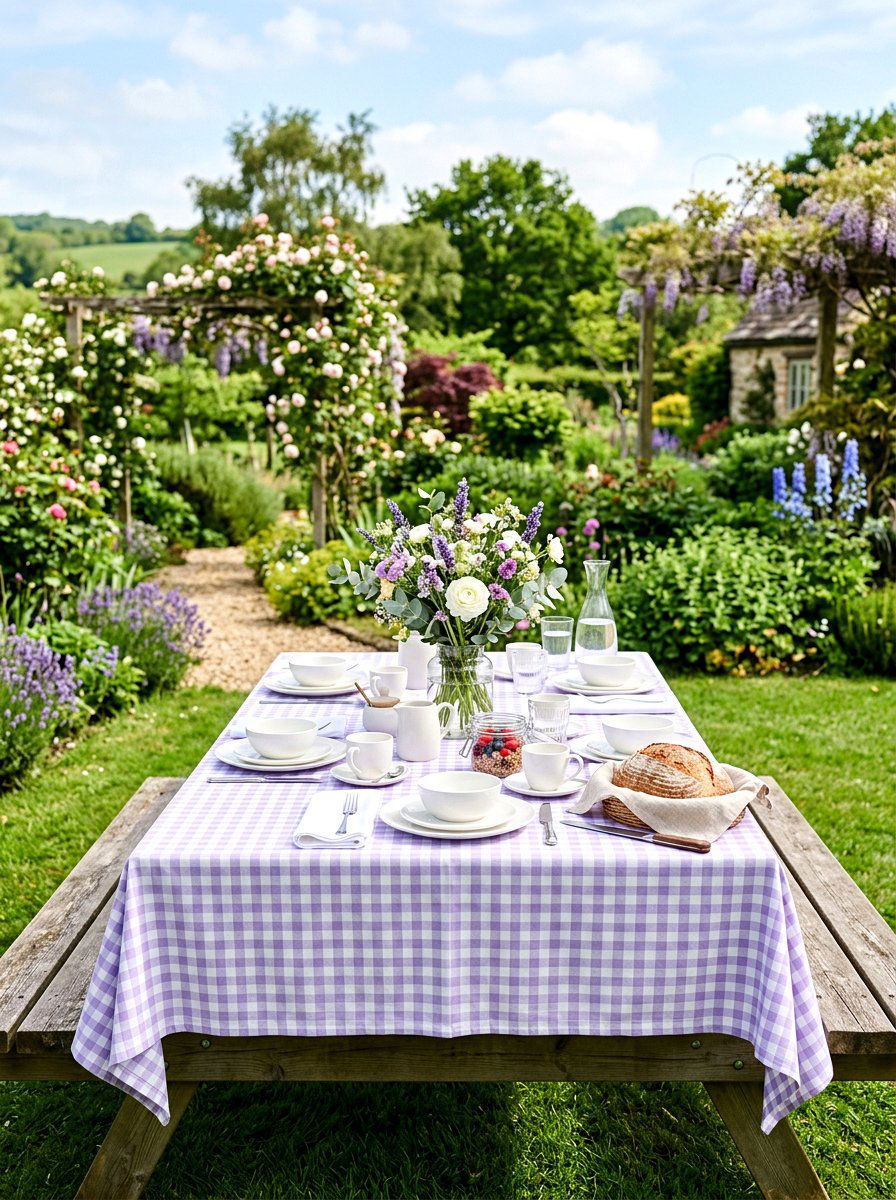 Gingham Print Spring Table - 25 Spring Garden Table Decor Ideas
