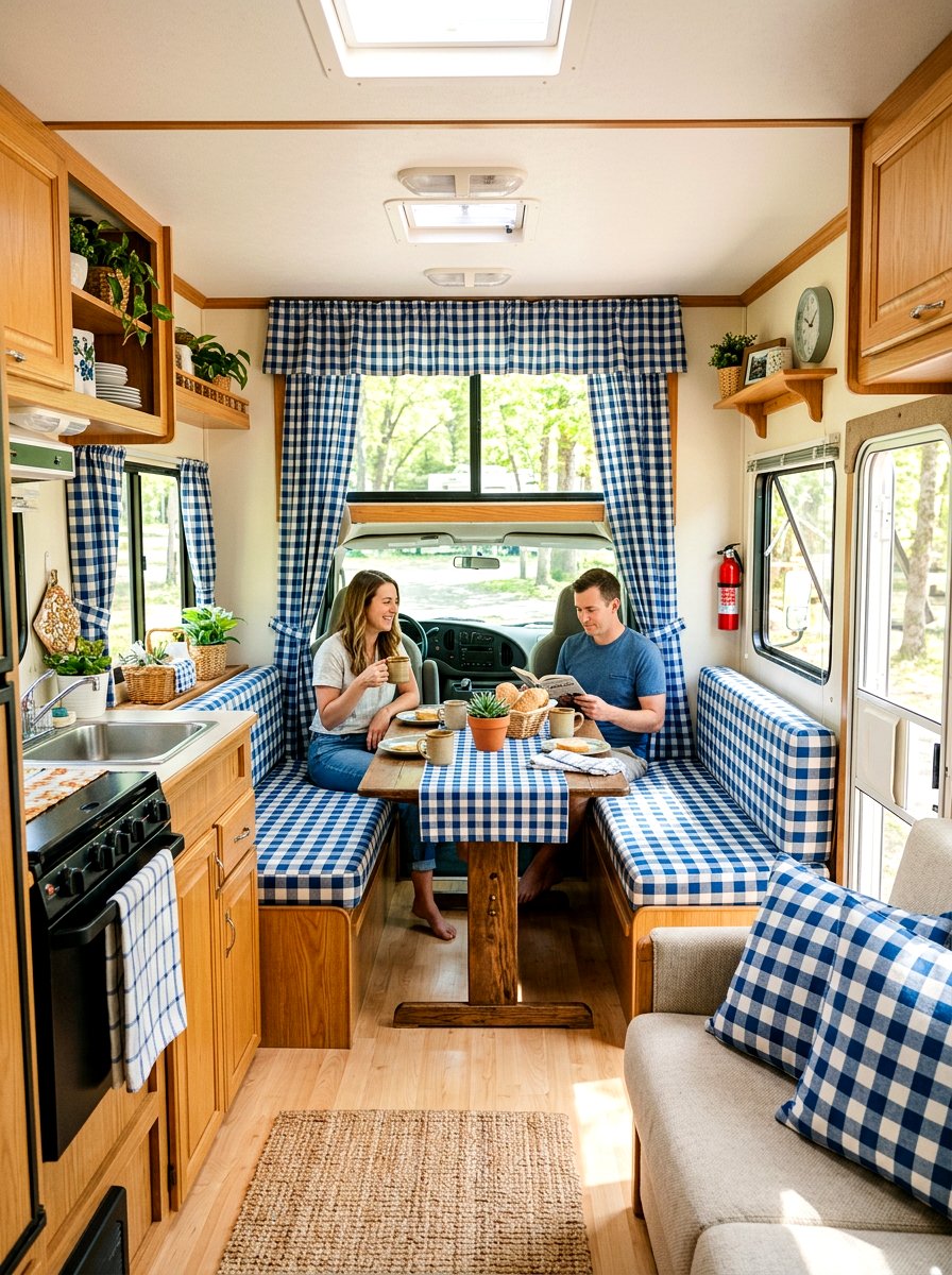Gingham RV Interior - 25 Spring RV Decor Ideas