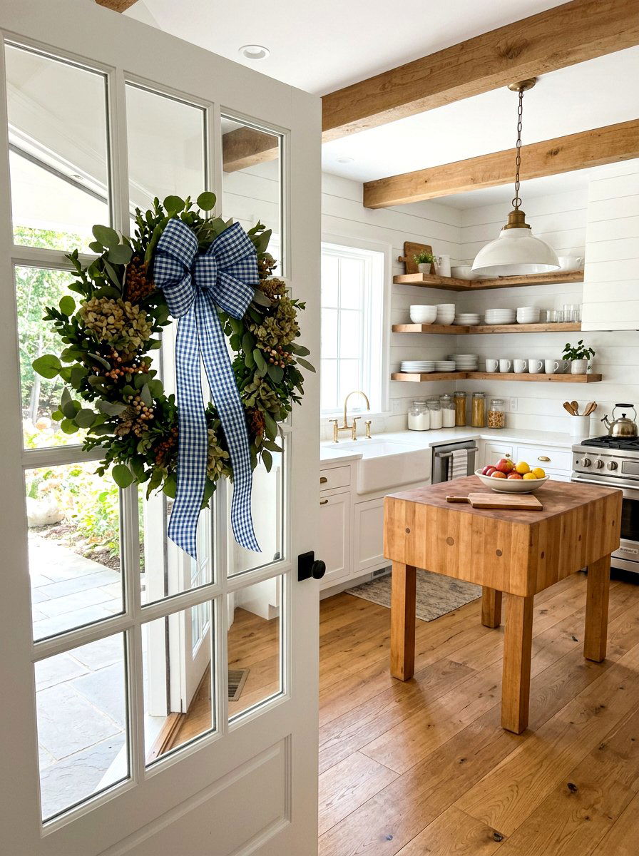 Gingham Ribbon - 25 Spring French Door Decor Ideas