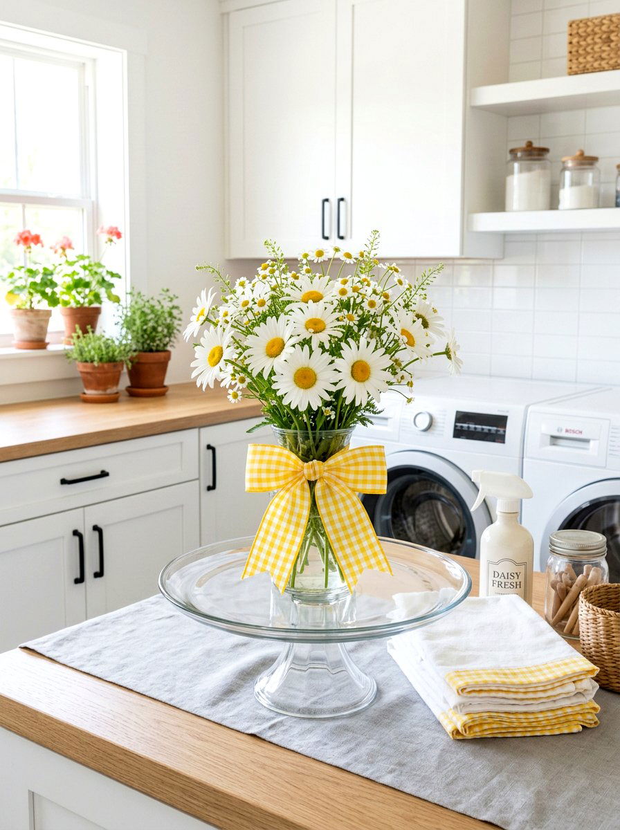 Gingham Ribbon And Daisies - 25 Spring Cake Stand Decor Ideas
