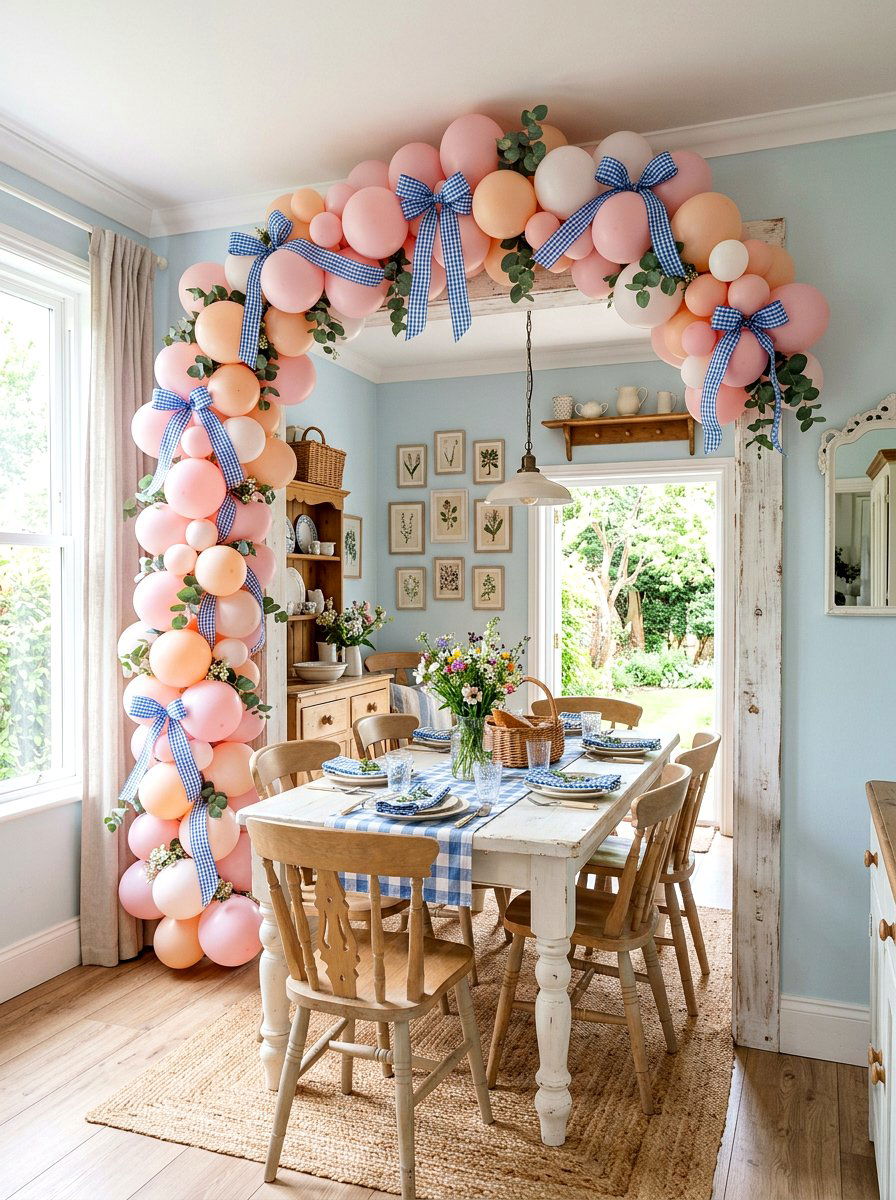 Gingham Ribbon Balloon Arch - 25 Spring Balloon Garland Ideas