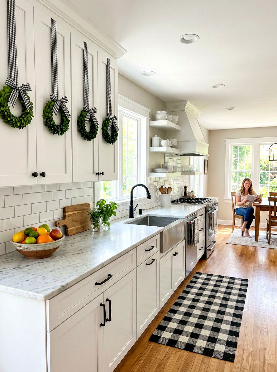 Gingham Ribbon Wreath - 25 Spring Cabinet Wreath Ideas