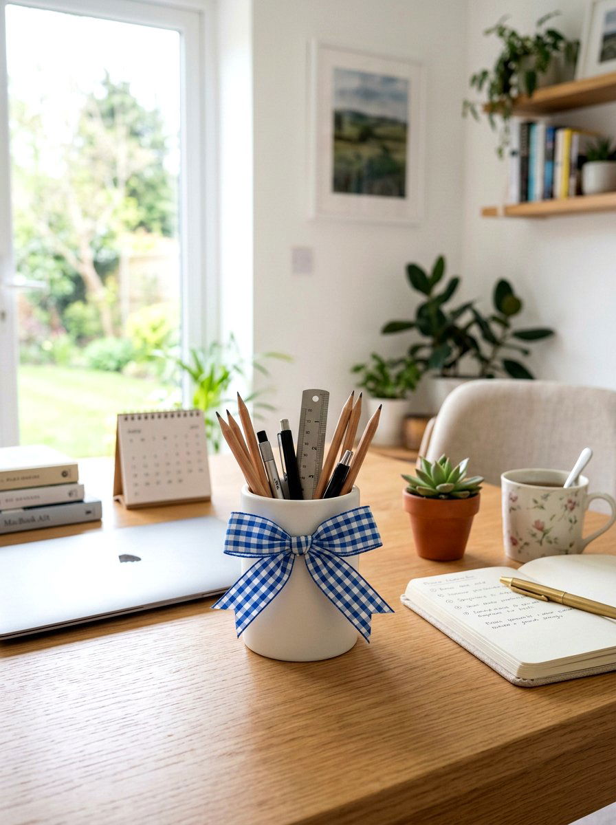 Gingham Ribbon - 25 Spring Cubicle Decor Ideas