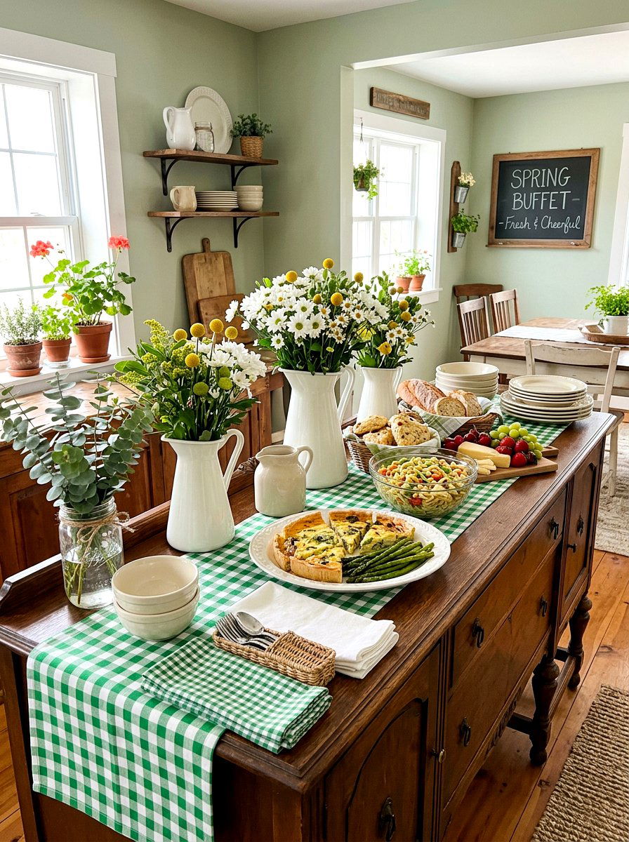 Gingham Spring Buffet - 25 Spring Buffet Decor Ideas