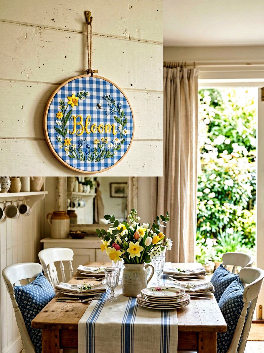 Gingham Spring Hoop - 25 Spring Embroidery Hoop Decor Ideas
