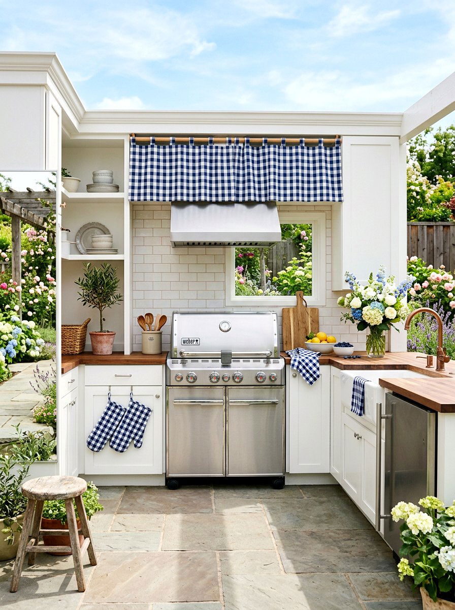 Gingham Spring Kitchen Look - 25 Spring Stove Decor Ideas
