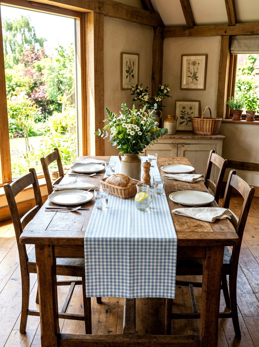Gingham Table Runner - 25 Spring Farm Table Decor Ideas