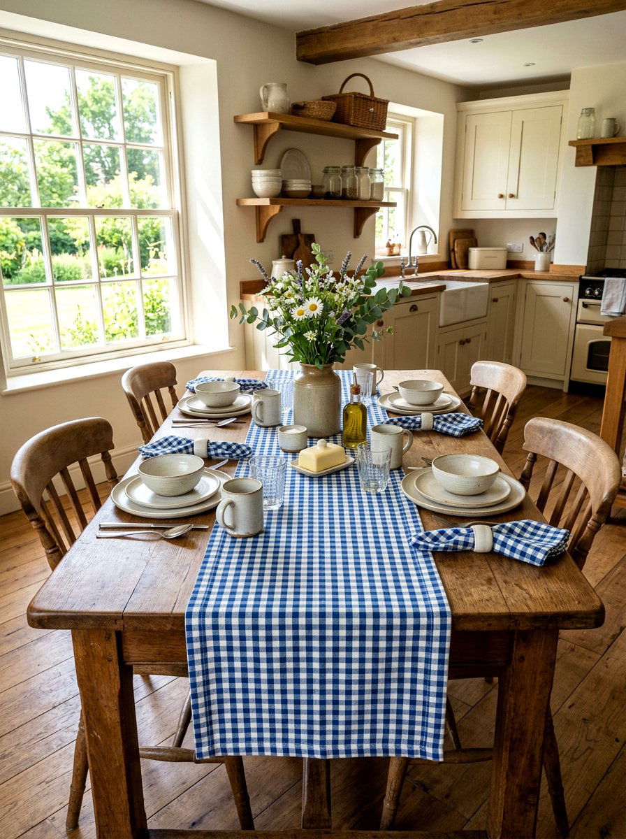 Gingham Table Runner - 25 Spring Kitchen Table Decor Ideas