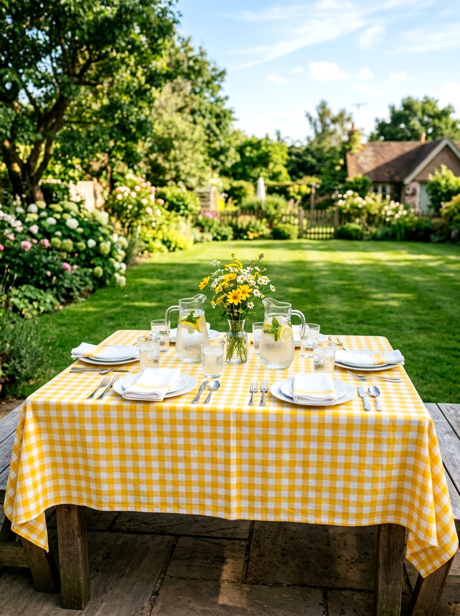 Gingham Tablecloth - 25 Spring Outdoor Table Decor Ideas