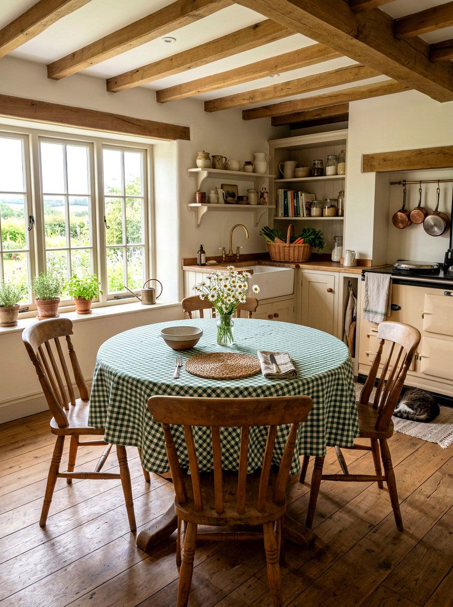 Gingham Tablecloth - 25 Spring Round Table Decor Ideas