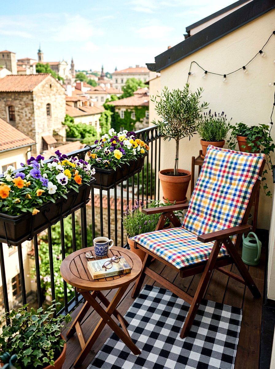 Gingham balcony retreat - 25 Spring Gingham Decor Ideas