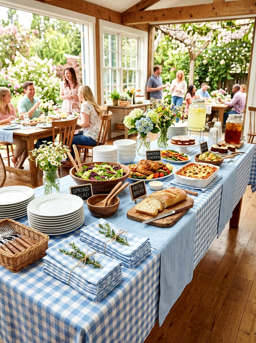Gingham check pattern - 25 Spring Buffet Table Decor Ideas