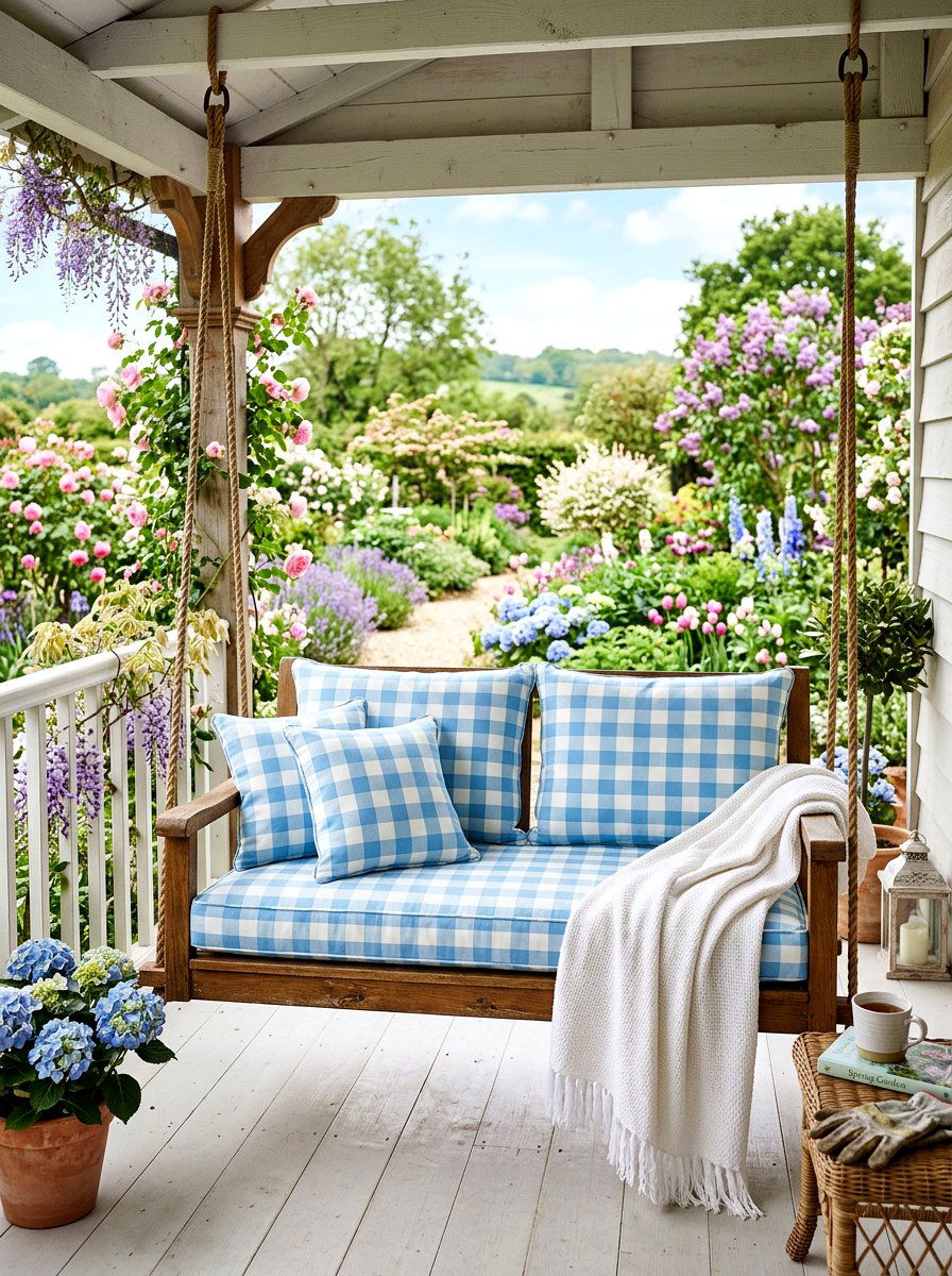 Gingham check porch cushion - 25 Spring Outdoor Cushion Ideas