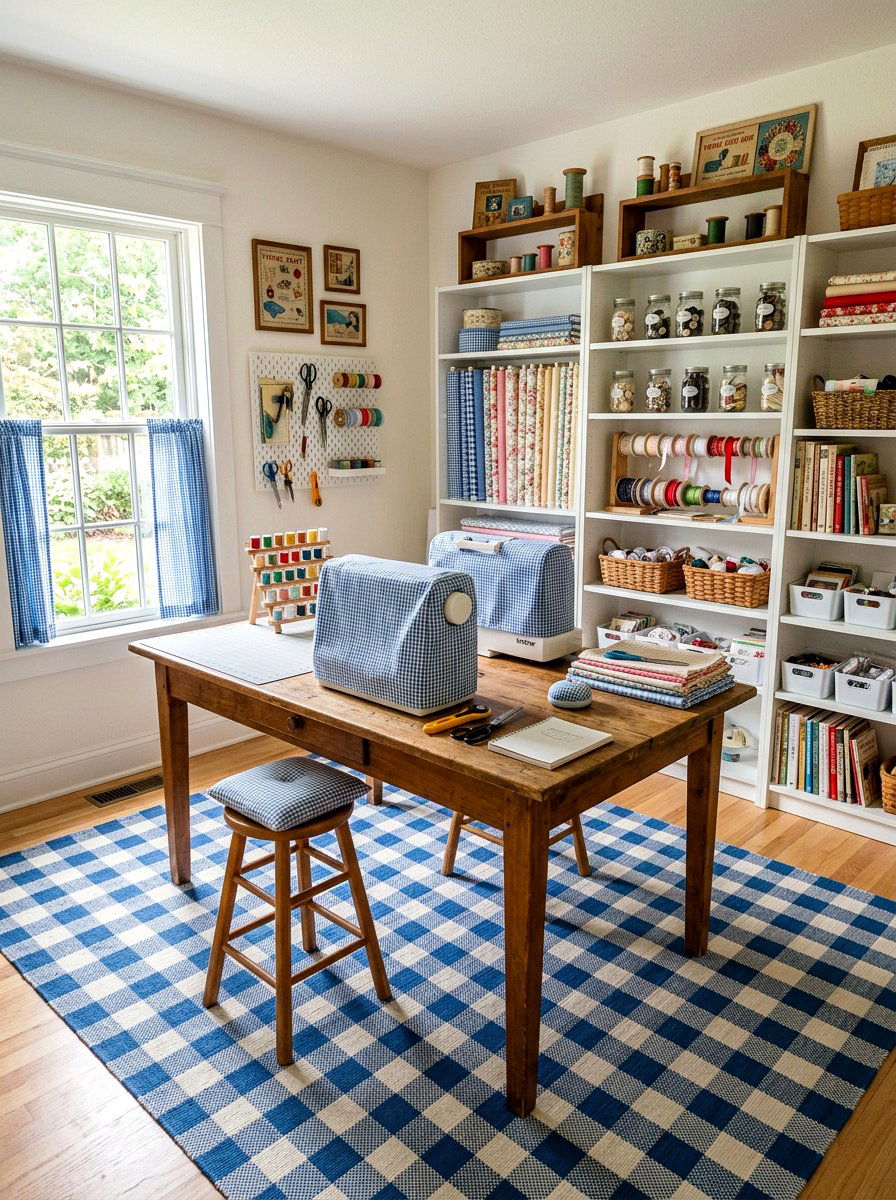 Gingham craft room - 25 Spring Gingham Decor Ideas