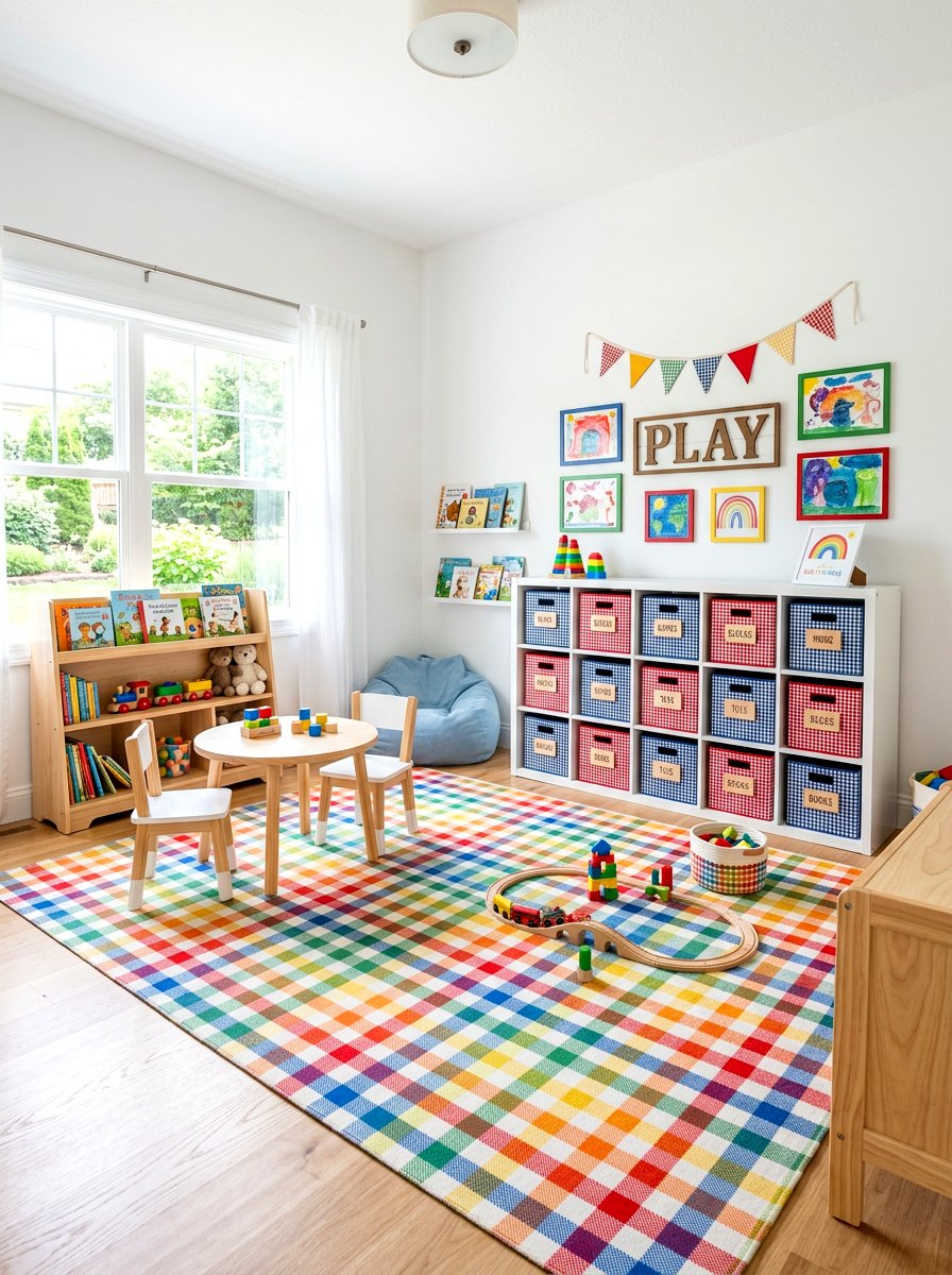 Gingham kids playroom - 25 Spring Gingham Decor Ideas