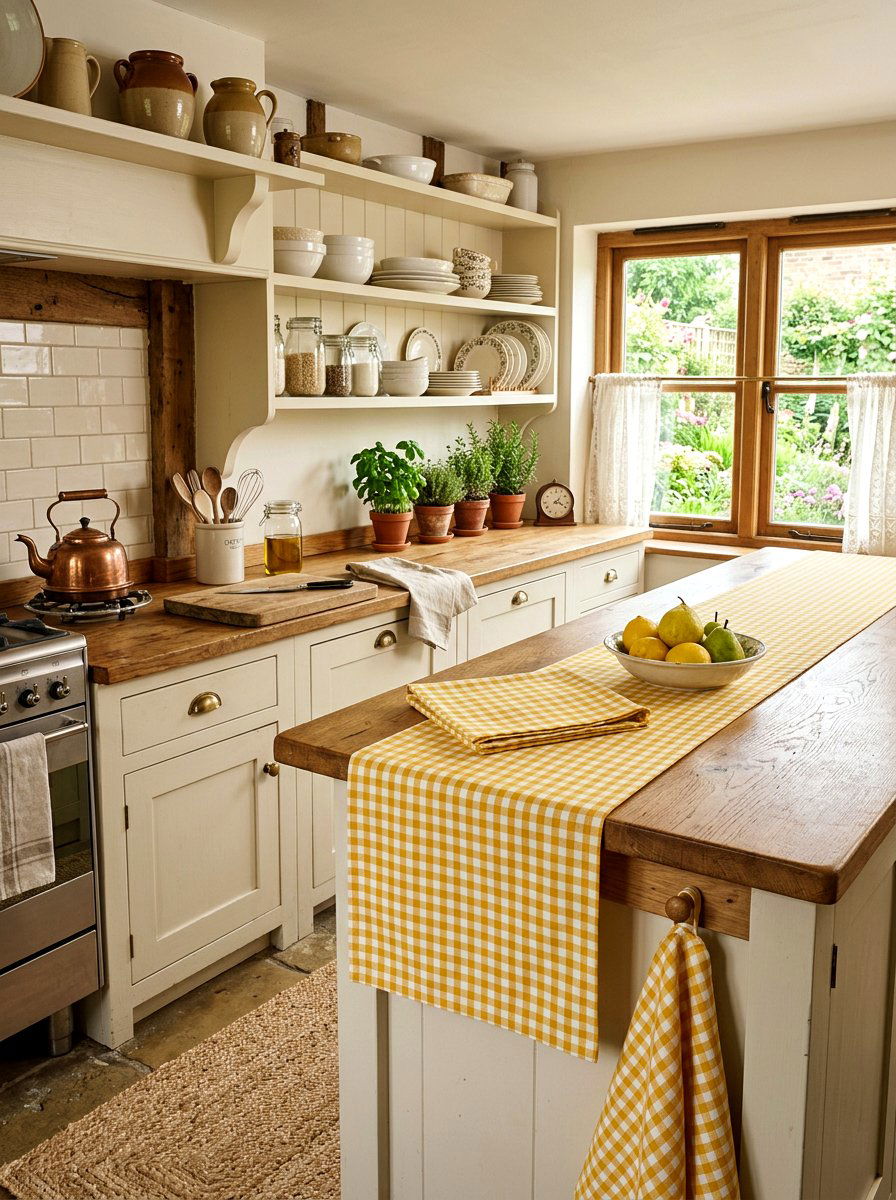 Gingham kitchen style - 25 Spring Kitchen Counter Decor Ideas