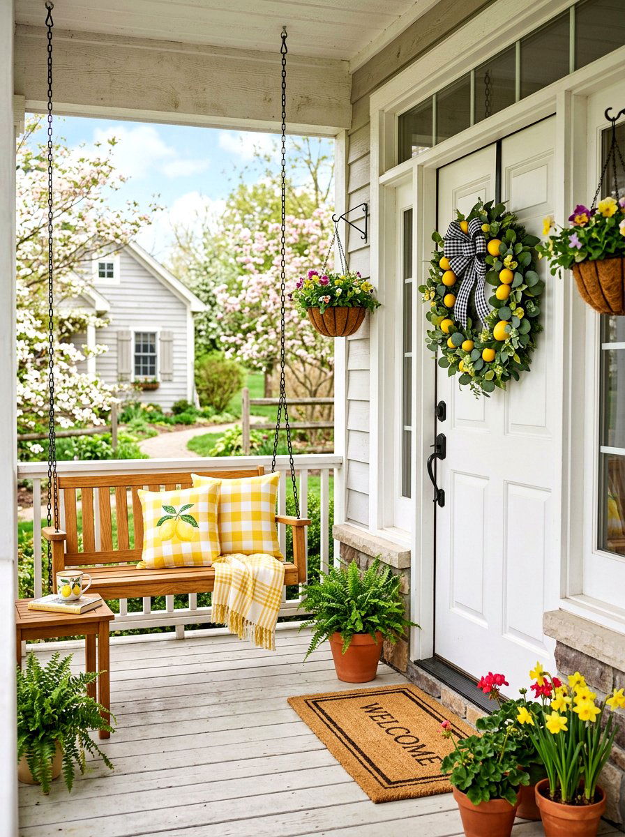 Gingham lemon wreath - 25 Spring Lemon Wreath Ideas