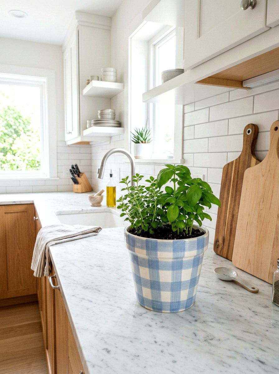 Gingham pattern flower pot - 25 Spring Pot Painting Ideas