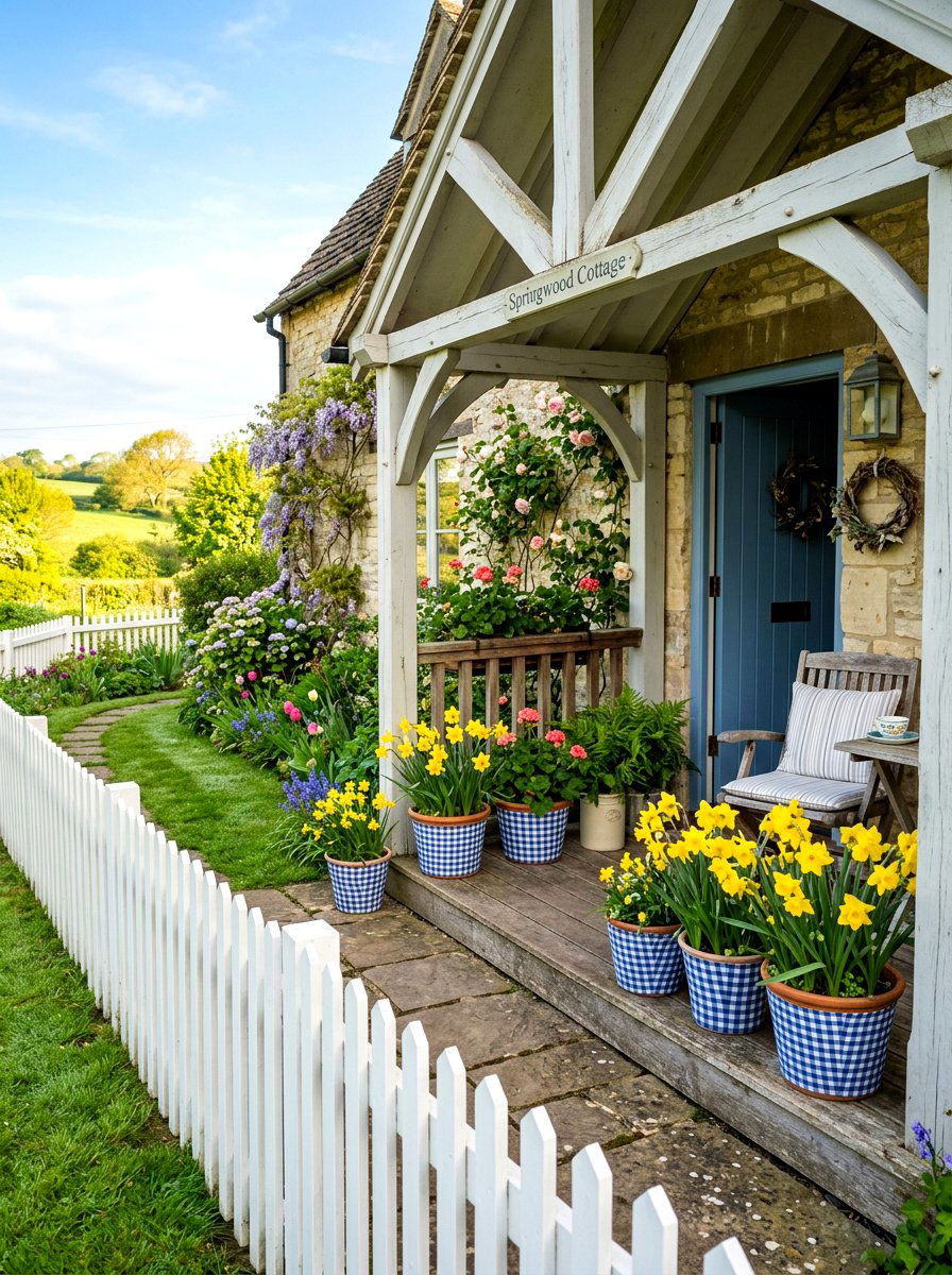 Gingham pattern flower pots - 25 Spring Terracotta Pot Craft Ideas