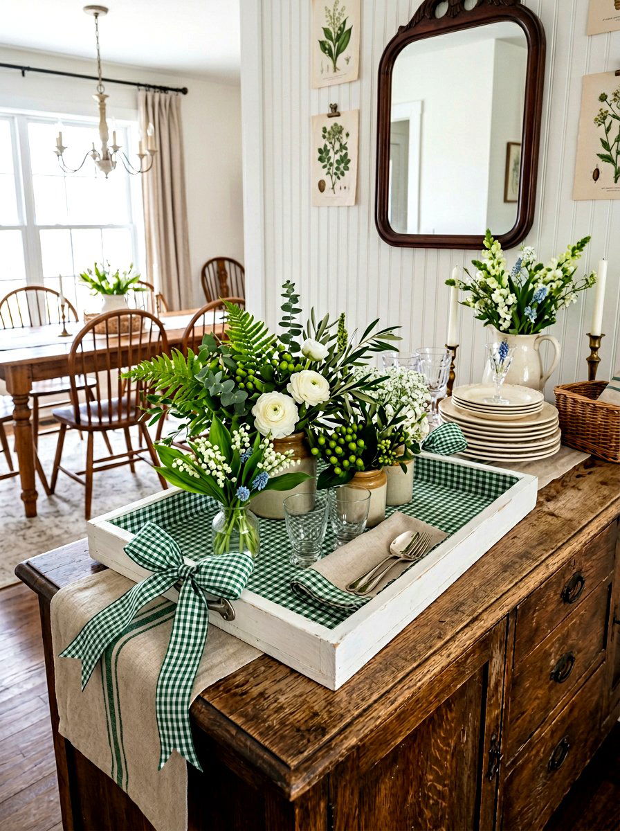 Gingham ribbon tray - 25 Spring Vintage Tray Decor Ideas