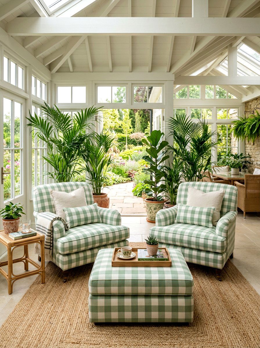 Gingham sunroom seating - 25 Spring Gingham Decor Ideas