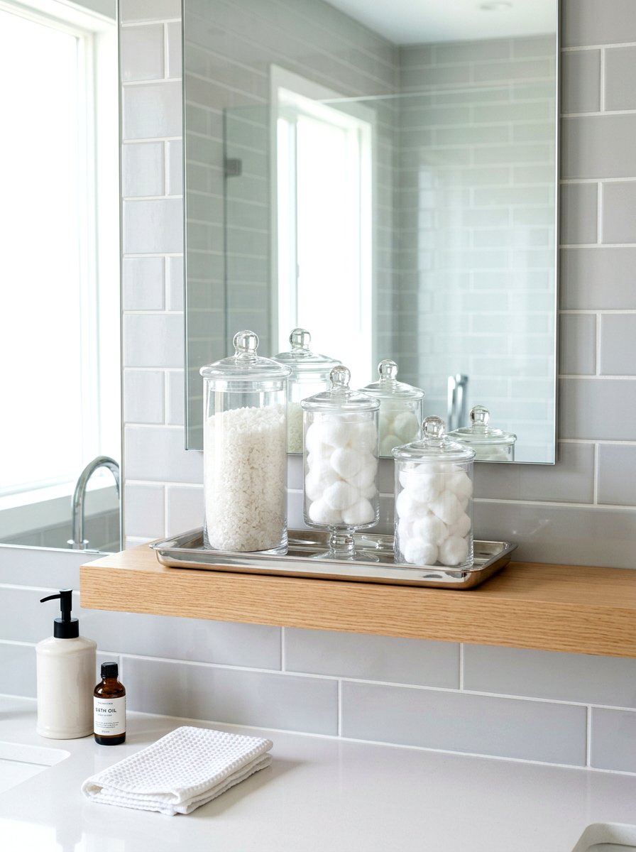 Glass Apothecary Jar - 25 Spring Bathroom Tray Ideas