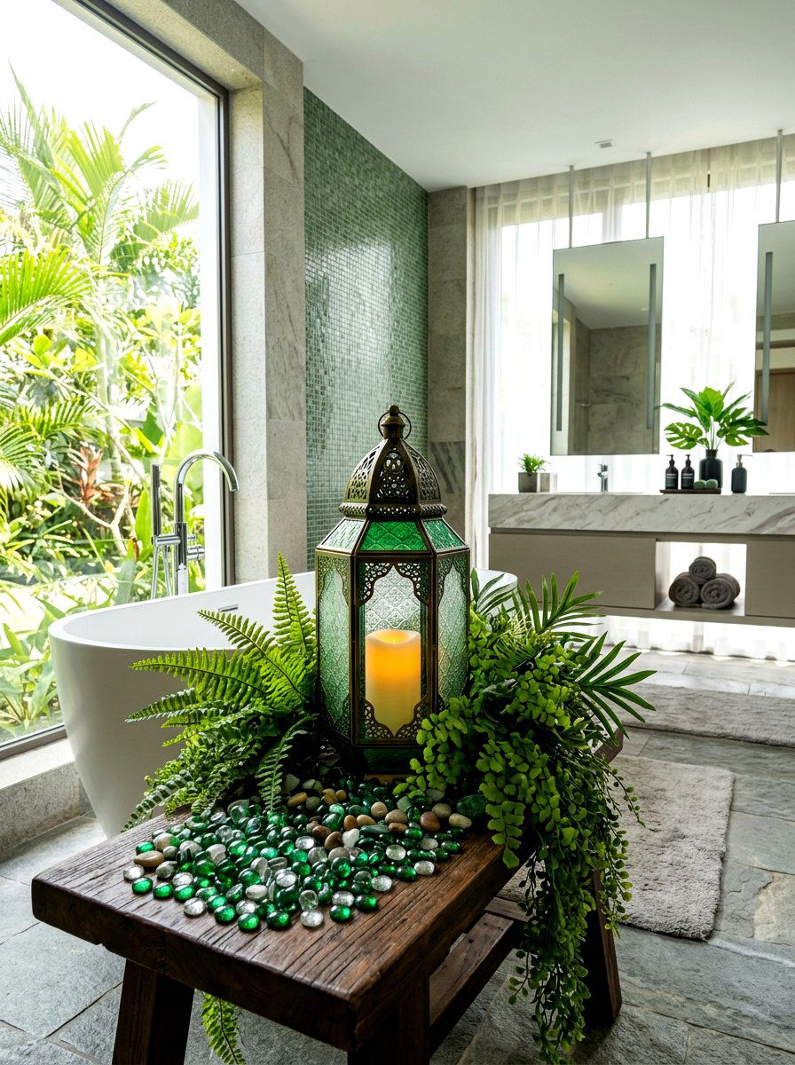 Glass Beads And Ferns - 25 Spring Lantern Filler Ideas