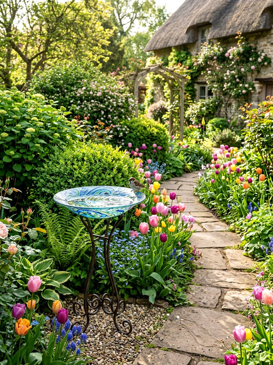 Glass Bird Bath - 25 Spring Glass Decor Ideas