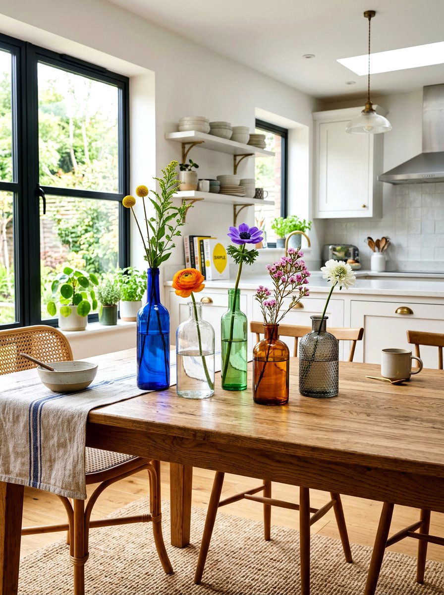 Glass Bottle Vases - 25 Spring Kitchen Table Decor Ideas
