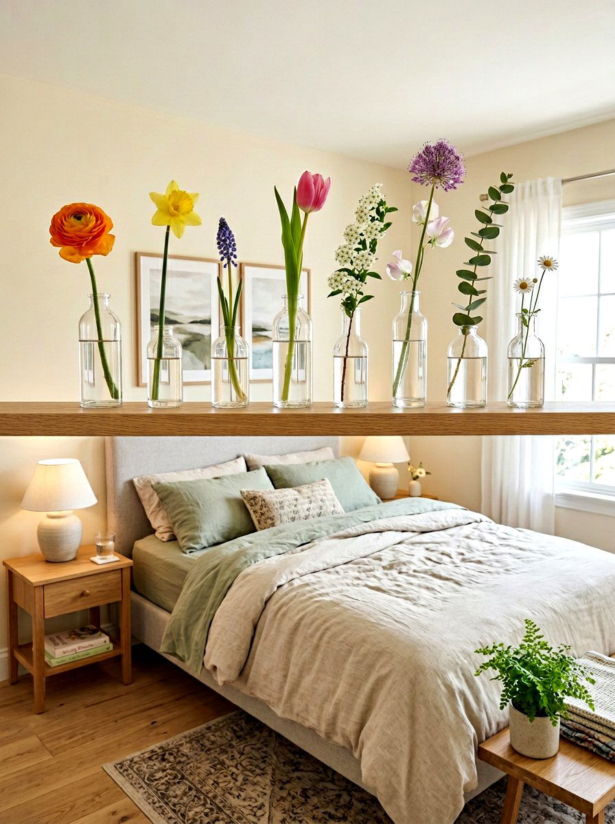 Glass Bud Vase - 25 Spring Bedroom Shelf Ideas