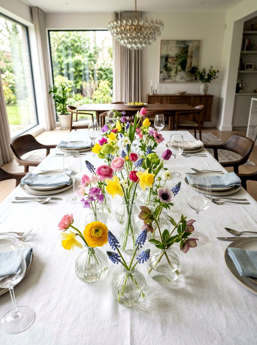 Glass Bud Vase Clusters - 25 Spring Tablescape Ideas