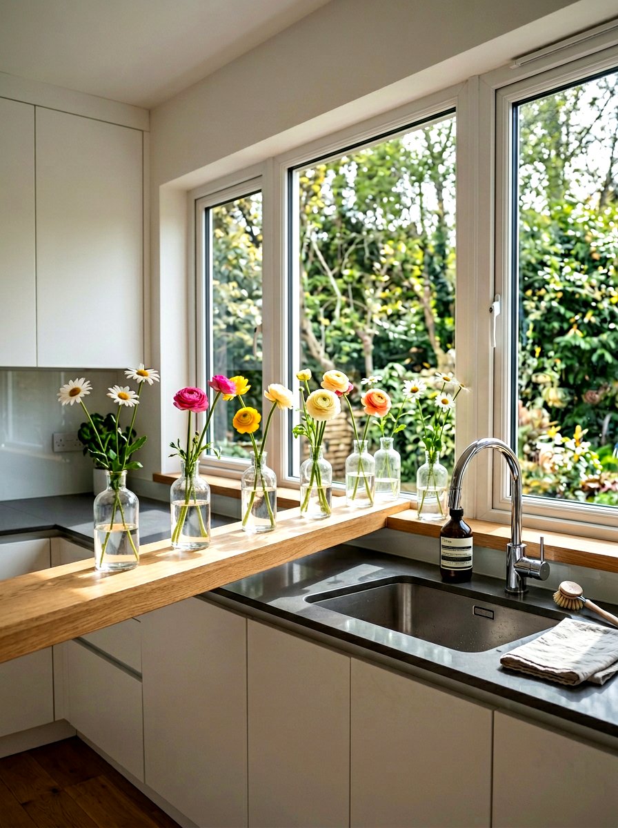 Glass Bud Vases - 25 Spring Kitchen Windowsill Decor Ideas