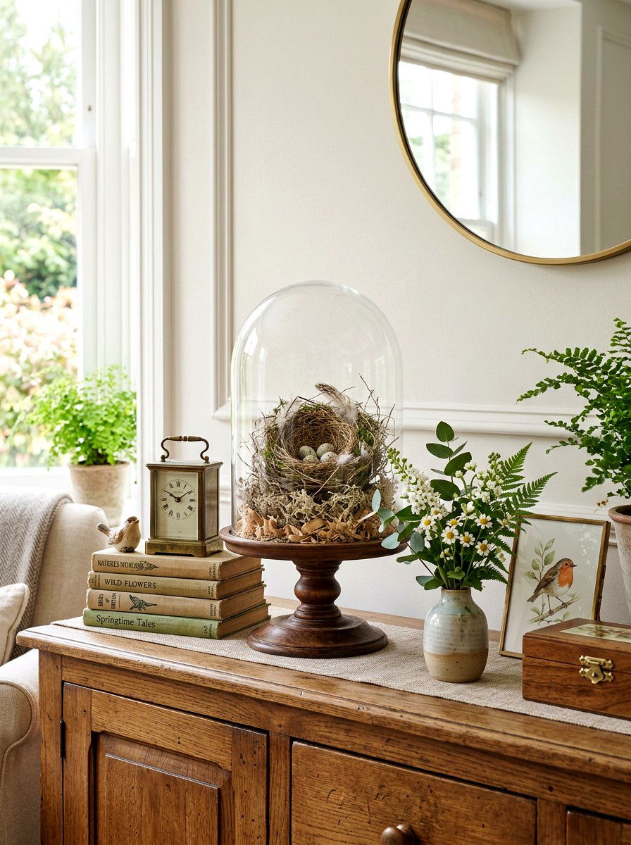 Glass Cloche Display - 25 Spring Sideboard Decor Ideas