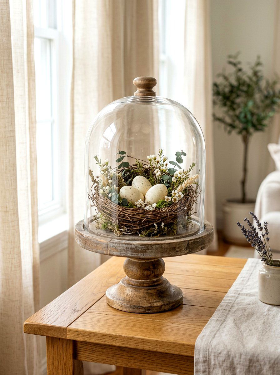 Glass Cloche Spring Display - 25 Spring Nest Decor Ideas