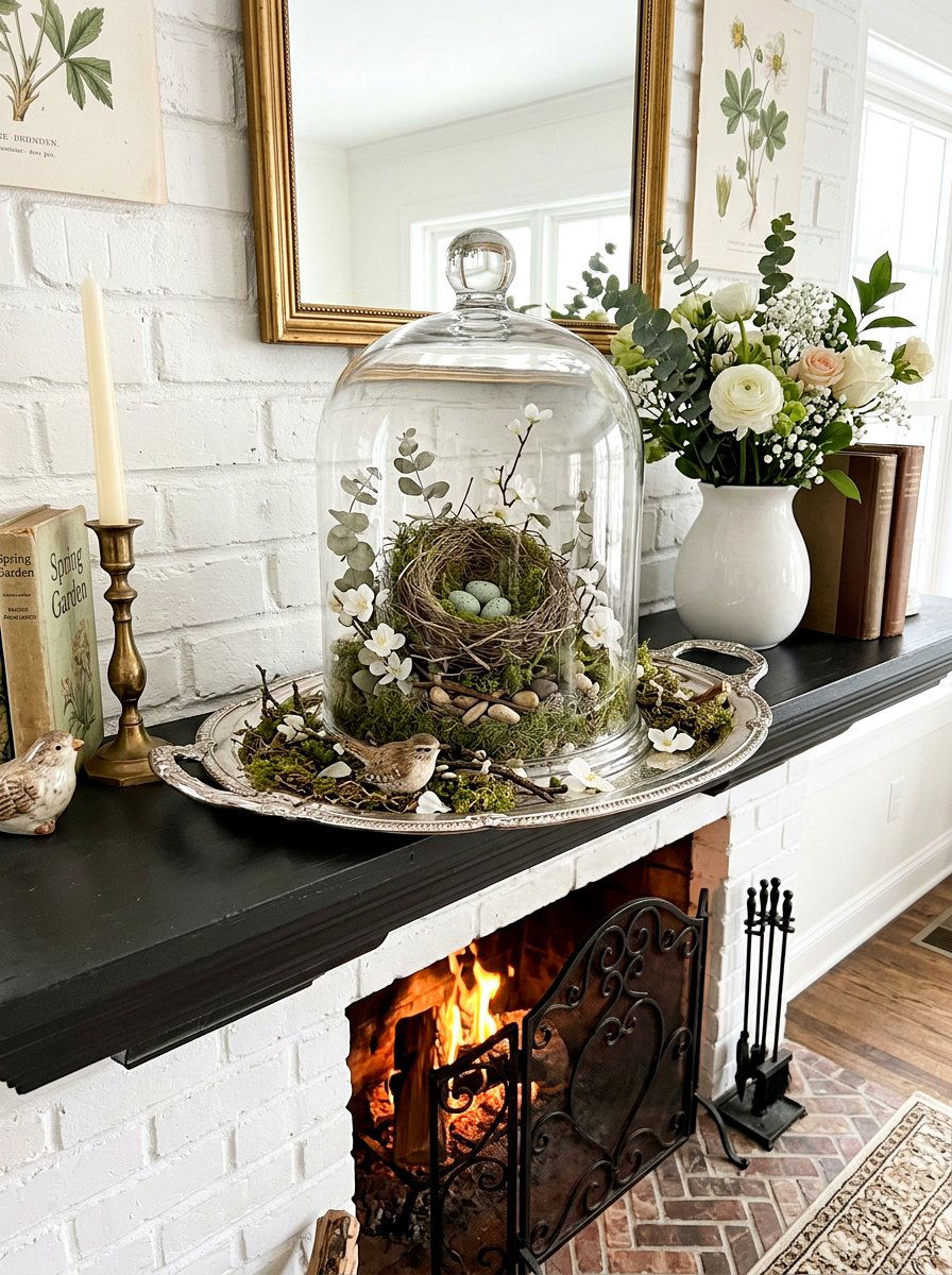 Glass Cloche Spring Scene - 25 Spring Tray Decor Ideas