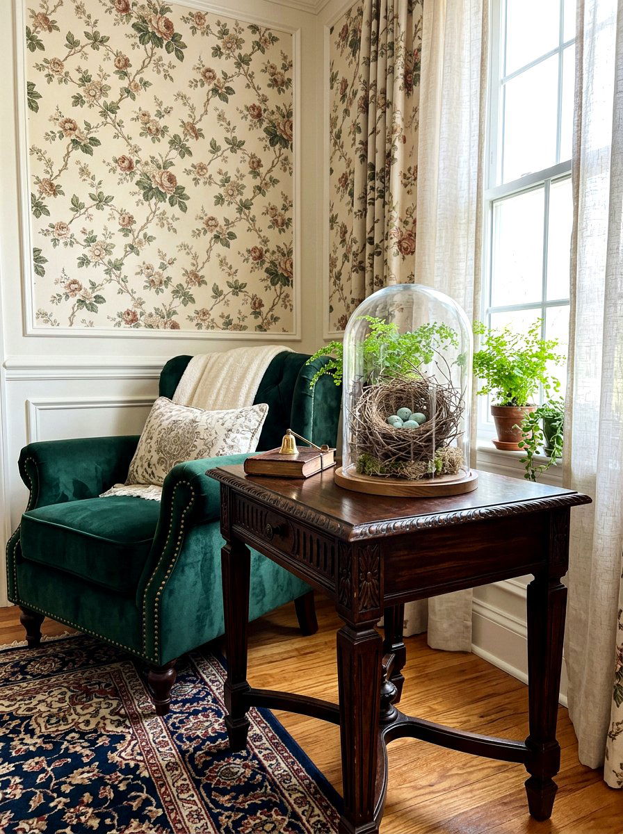 Glass Cloche With Bird Nest - 25 Spring End Table Decor Ideas