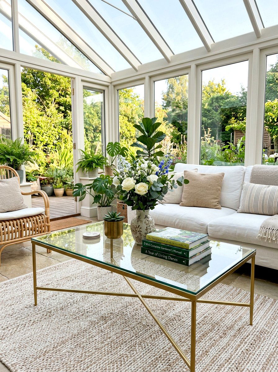 Glass Coffee Table - 25 Spring Conservatory Decor Ideas