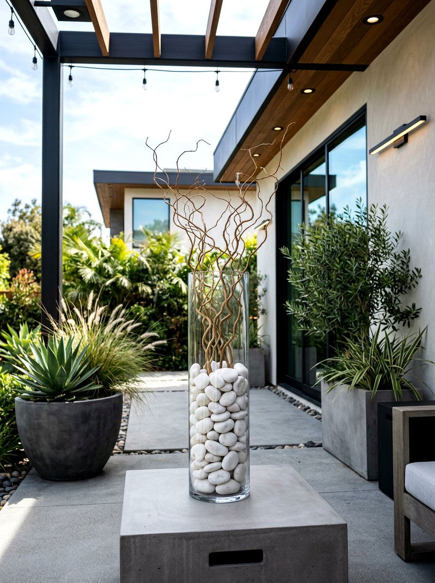 Glass Cylinder With Rocks - 25 Spring Patio Table Centerpiece Ideas