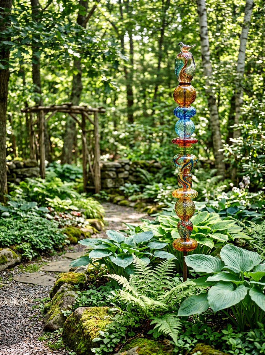 Glass Garden Totem - 25 Spring Garden Stake Ideas