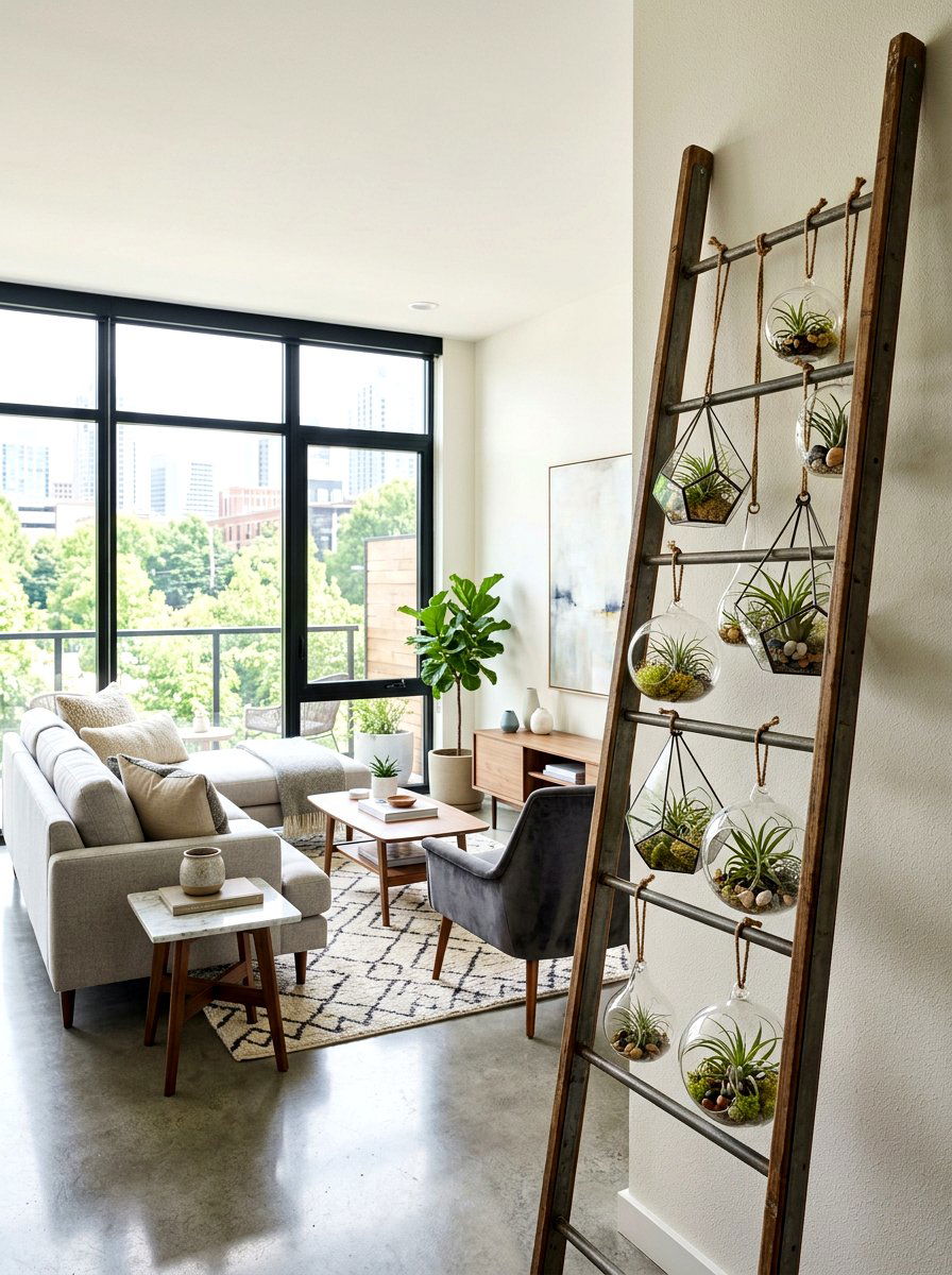 Glass Hanging Terrarium - 25 Spring Blanket Ladder Decor Ideas