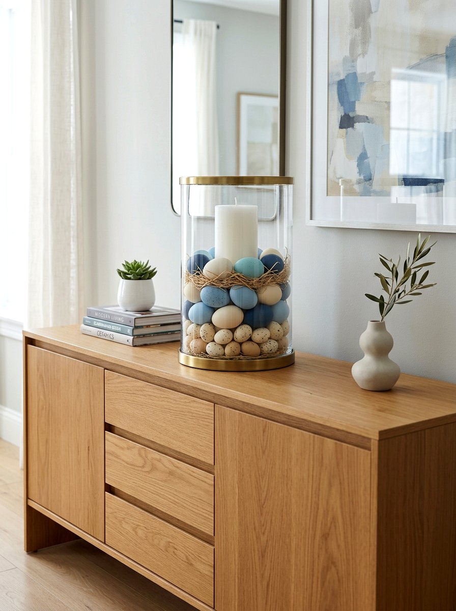 Glass Hurricane Egg Display - 25 Spring DIY Centerpiece Ideas